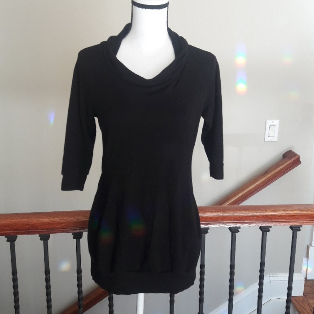Bebe fitted black cowl neck sweatshirt with pocket